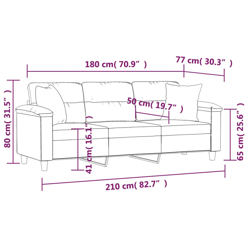 3-Sitzer-Sofa mit Kissen Hellgrau 180 cm Mikrofasergewebe