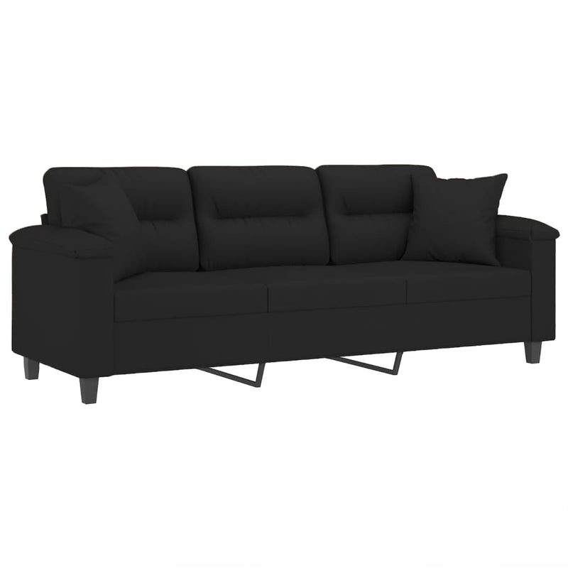 3-Sitzer-Sofa mit Kissen Schwarz 180 cm Mikrofasergewebe