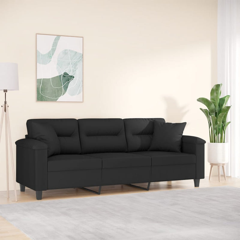 3-Sitzer-Sofa mit Kissen Schwarz 180 cm Mikrofasergewebe