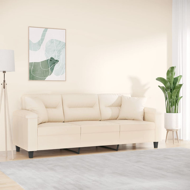 3-Sitzer-Sofa mit Kissen Beige 180 cm Mikrofasergewebe