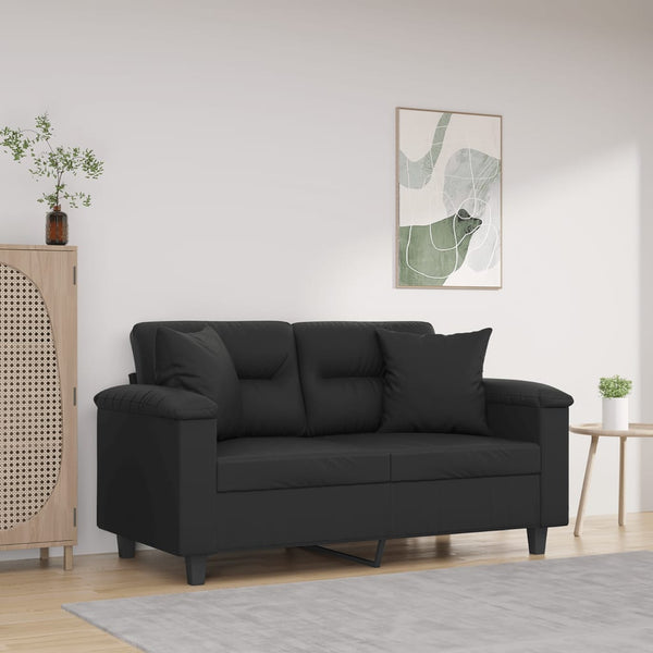 2-Sitzer-Sofa mit Zierkissen Schwarz 120 cm Kunstleder