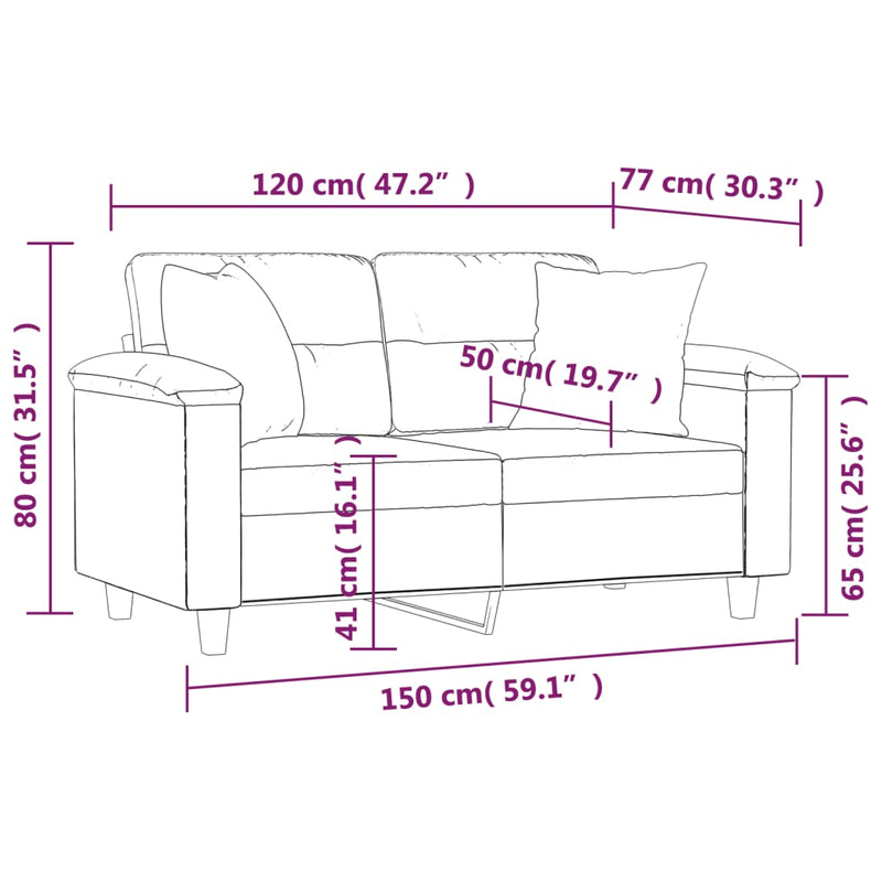 2-Sitzer-Sofa mit Zierkissen Creme 120 cm Kunstleder