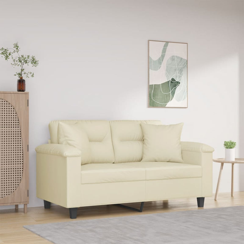 2-Sitzer-Sofa mit Zierkissen Creme 120 cm Kunstleder