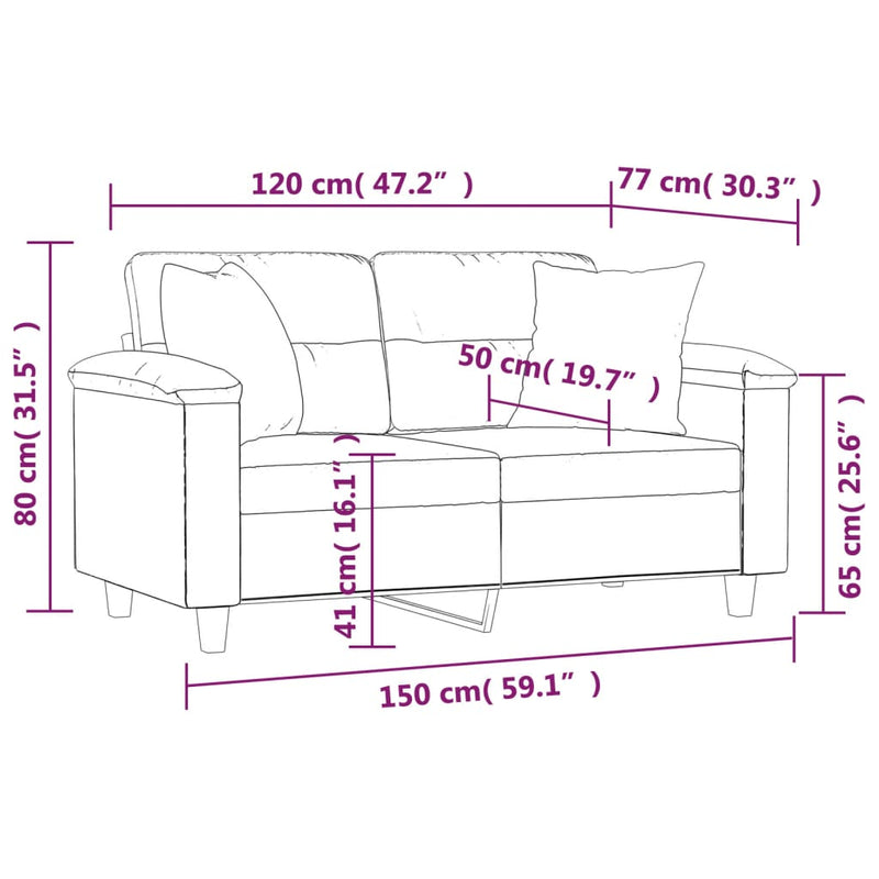 2-Sitzer-Sofa mit Zierkissen Grau 120 cm Kunstleder