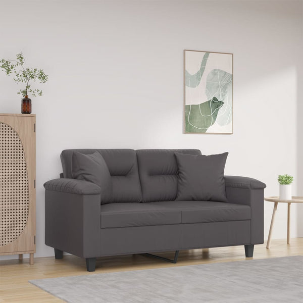 2-Sitzer-Sofa mit Zierkissen Grau 120 cm Kunstleder