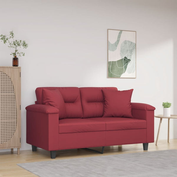 2-Sitzer-Sofa mit Zierkissen Weinrot 120 cm Kunstleder