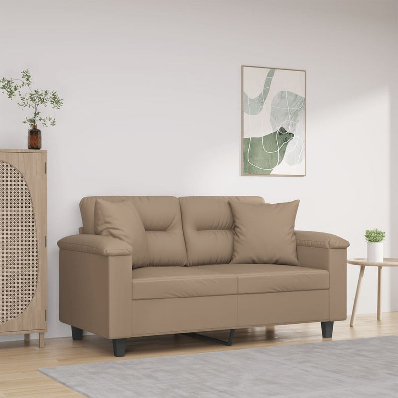 2-Sitzer-Sofa mit Zierkissen Cappuccino-Braun 120 cm Kunstleder