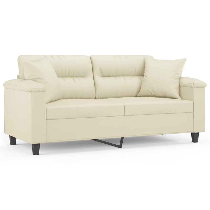 2-Sitzer-Sofa mit Zierkissen Creme 140 cm Kunstleder