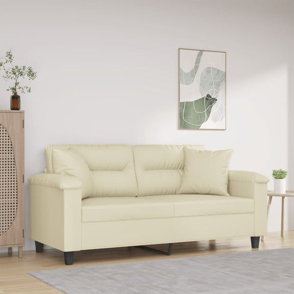 2-Sitzer-Sofa mit Zierkissen Creme 140 cm Kunstleder