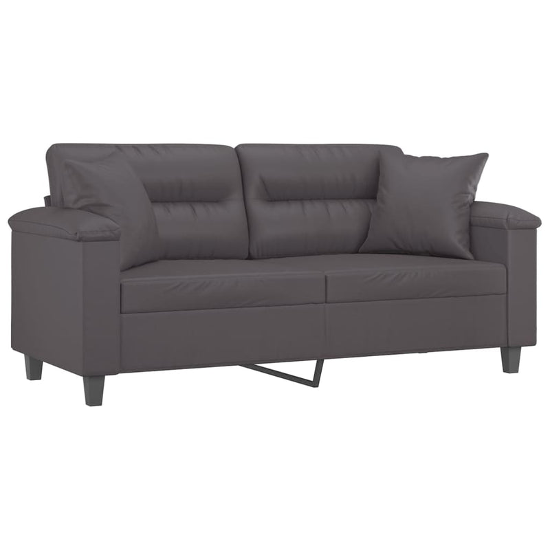 2-Sitzer-Sofa mit Zierkissen Grau 140 cm Kunstleder