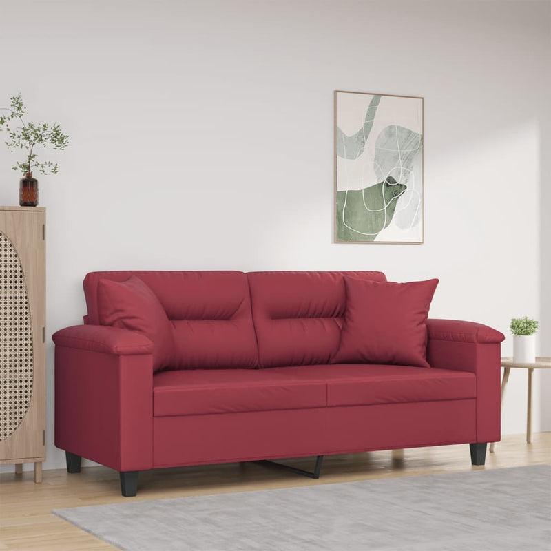 2-Sitzer-Sofa mit Zierkissen Weinrot 140 cm Kunstleder