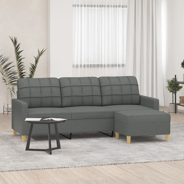 3-Sitzer-Sofa mit Hocker Dunkelgrau 180 cm Stoff