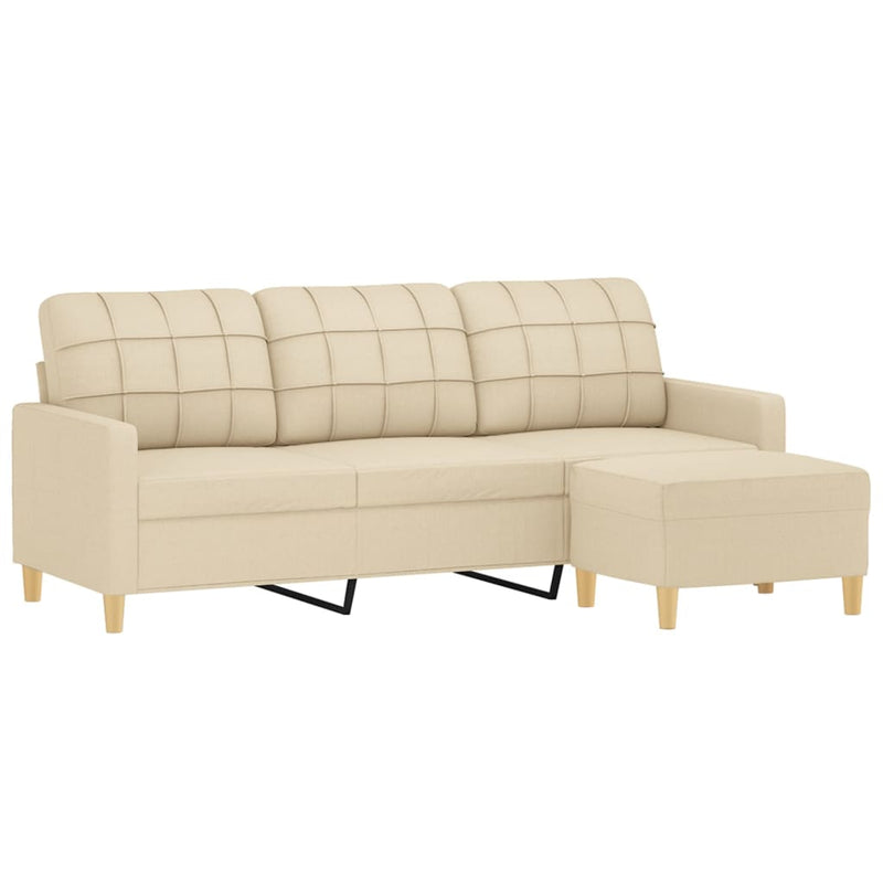 3-Sitzer-Sofa mit Hocker Creme 180 cm Stoff