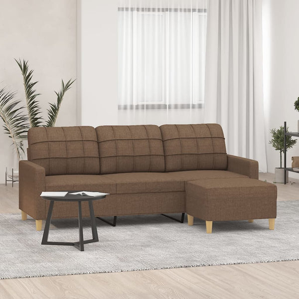 3-Sitzer-Sofa mit Hocker Braun 180 cm Stoff