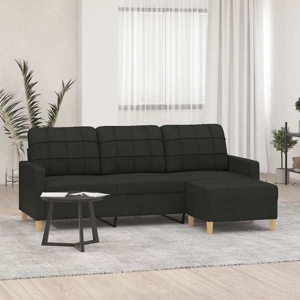 3-Sitzer-Sofa mit Hocker Schwarz 180 cm Stoff