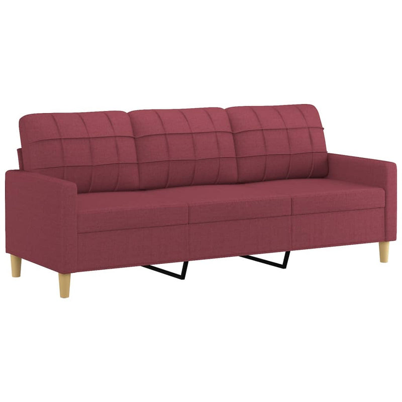 3-Sitzer-Sofa mit Hocker Weinrot 180 cm Stoff