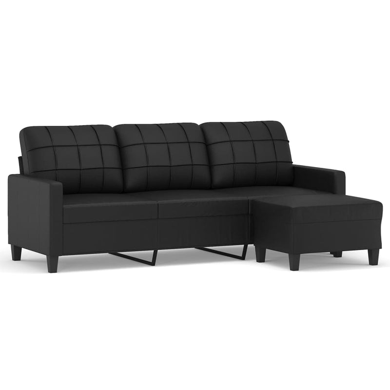 3-Sitzer-Sofa mit Hocker Schwarz 180 cm Kunstleder