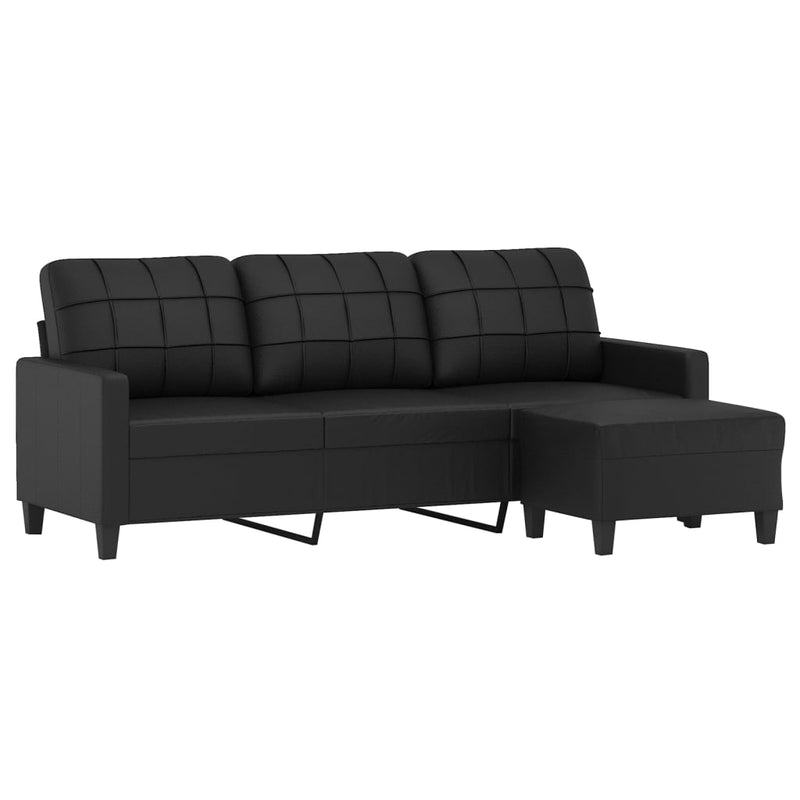 3-Sitzer-Sofa mit Hocker Schwarz 180 cm Kunstleder