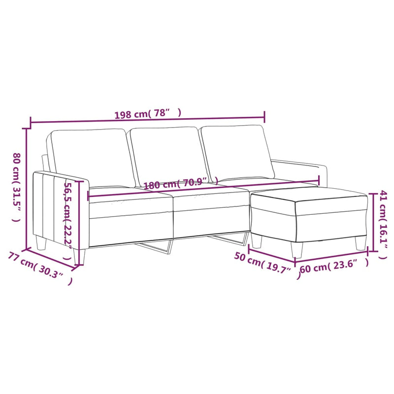 3-Sitzer-Sofa mit Hocker Schwarz 180 cm Kunstleder