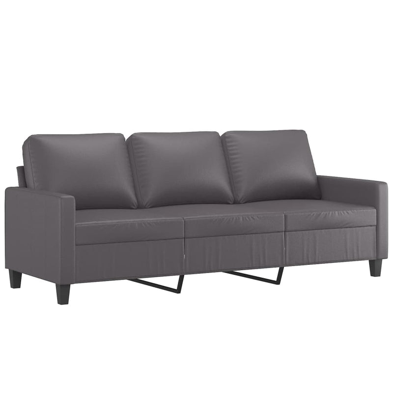 3-Sitzer-Sofa mit Hocker Grau 180 cm Kunstleder