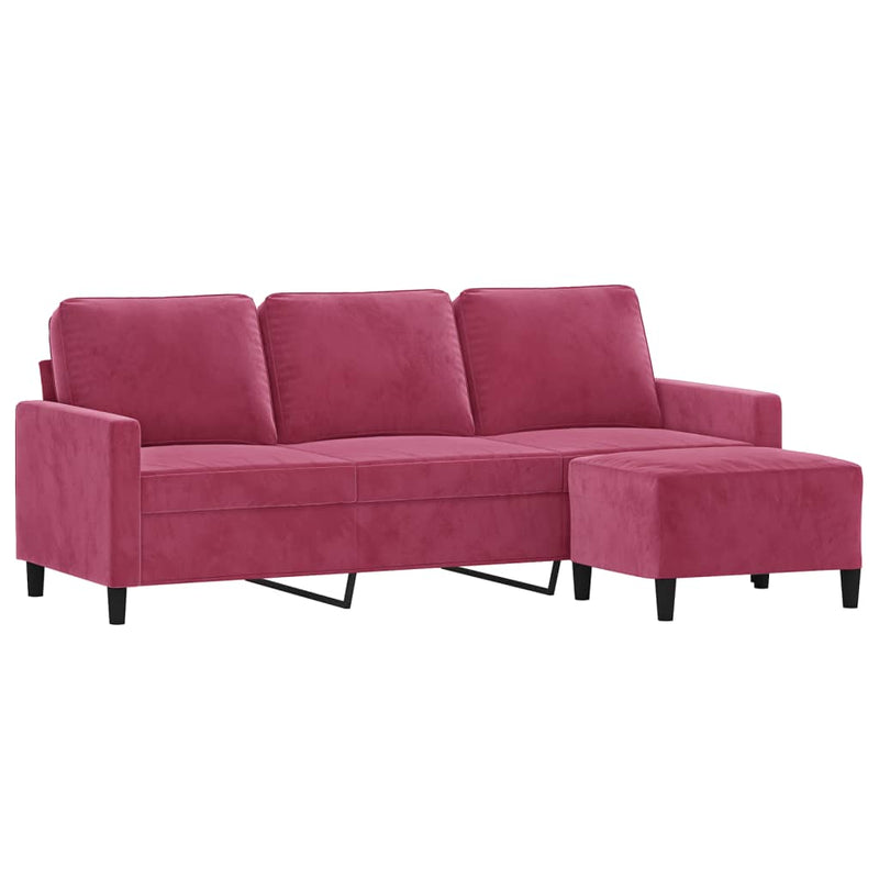 3-Sitzer-Sofa mit Hocker Weinrot 180 cm Samt