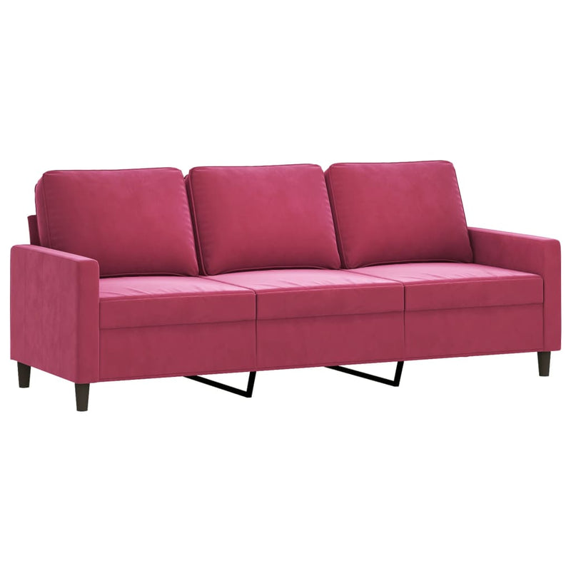 3-Sitzer-Sofa mit Hocker Weinrot 180 cm Samt