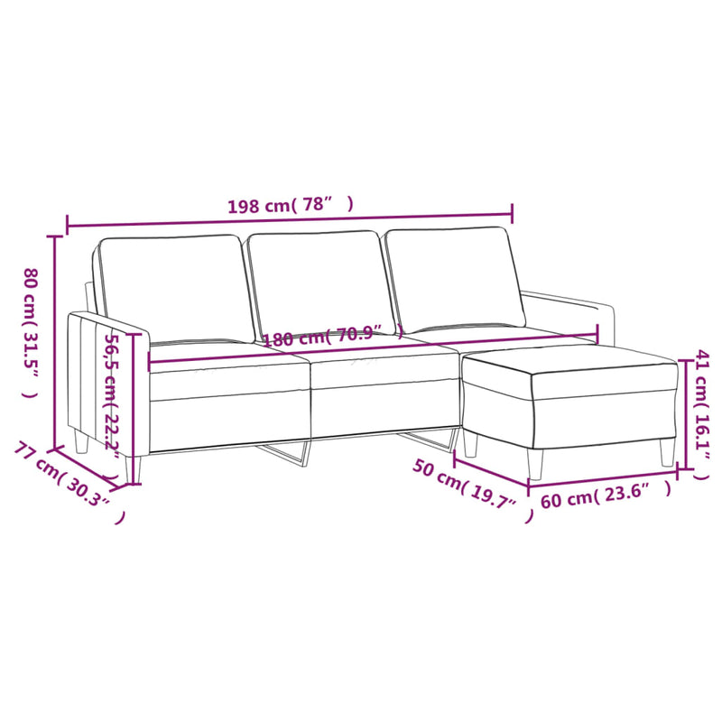 3-Sitzer-Sofa mit Hocker Weinrot 180 cm Samt