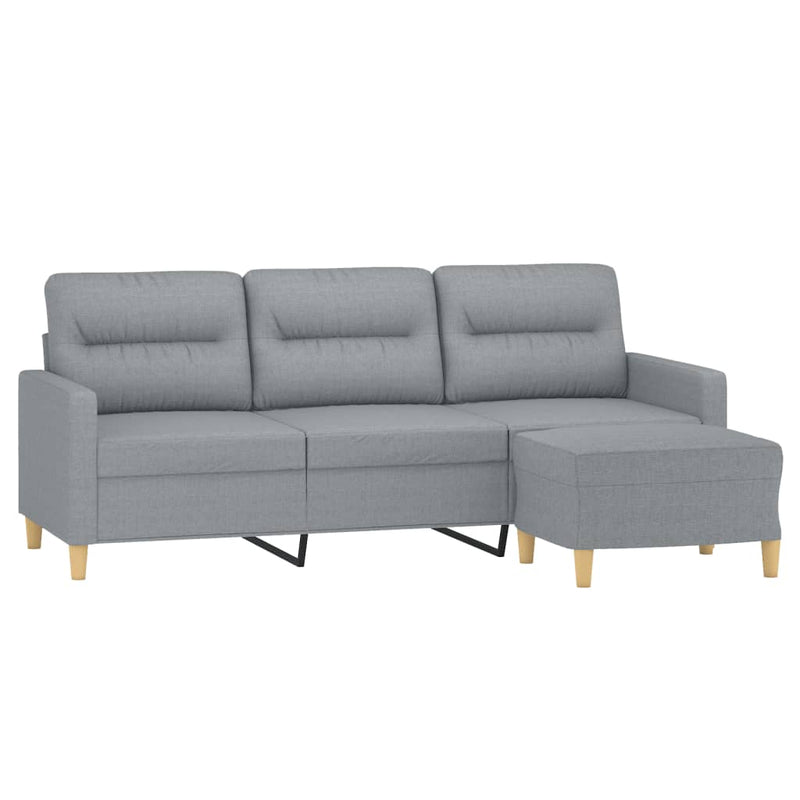 3-Sitzer-Sofa mit Hocker Hellgrau 180 cm Stoff