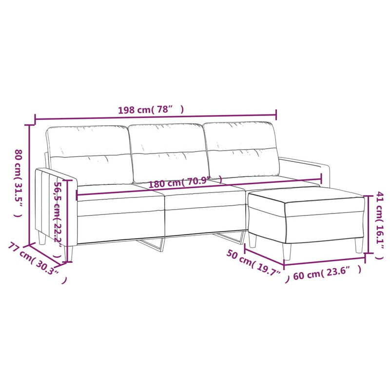 3-Sitzer-Sofa mit Hocker Dunkelgrau 180 cm Stoff