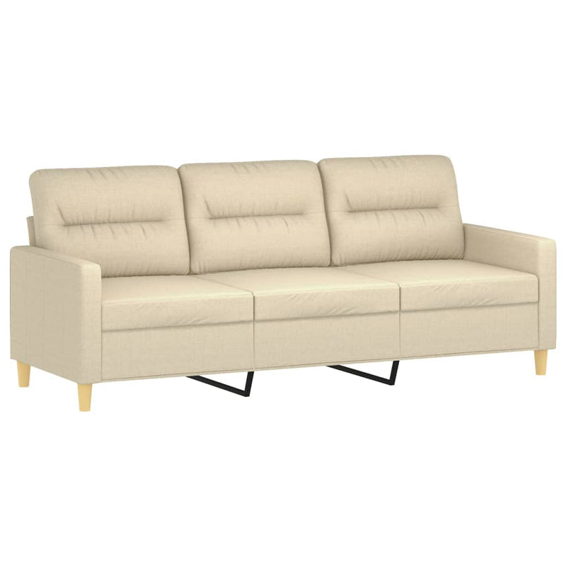 3-Sitzer-Sofa mit Hocker Creme 180 cm Stoff