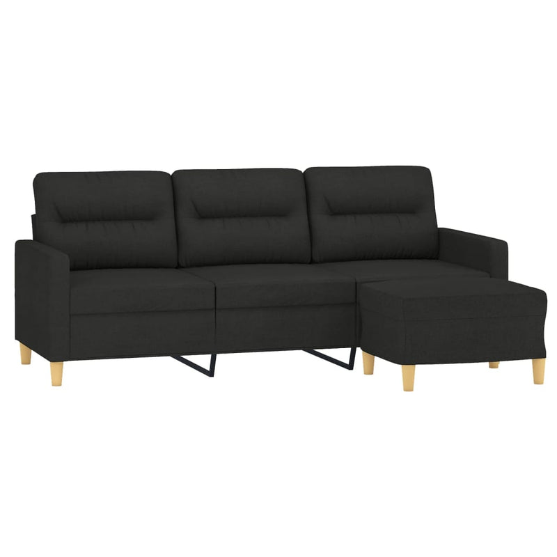 3-Sitzer-Sofa mit Hocker Schwarz 180 cm Stoff