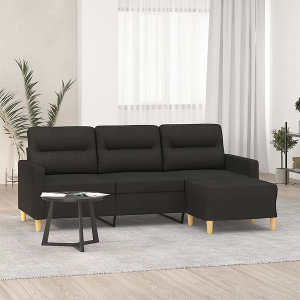 3-Sitzer-Sofa mit Hocker Schwarz 180 cm Stoff