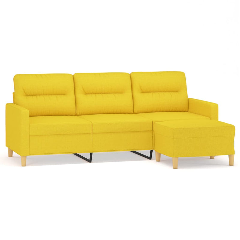 3-Sitzer-Sofa mit Hocker Hellgelb 180 cm Stoff