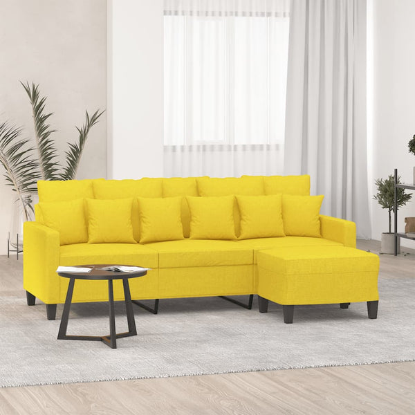 3-Sitzer-Sofa mit Hocker Hellgelb 180 cm Stoff