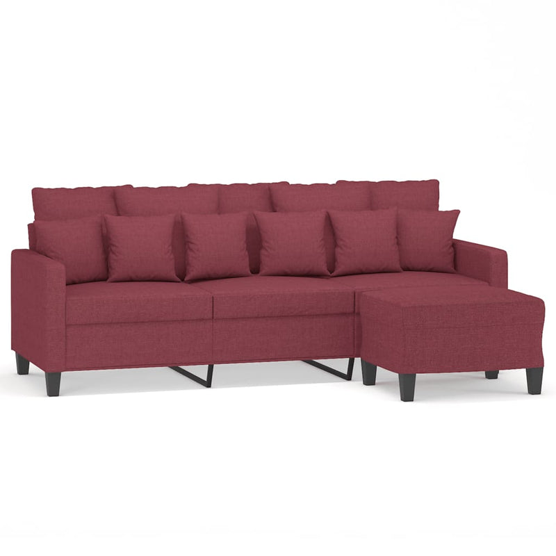 3-Sitzer-Sofa mit Hocker Weinrot 180 cm Stoff