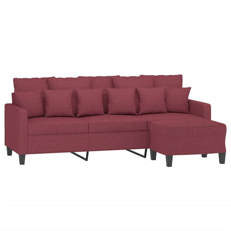 3-Sitzer-Sofa mit Hocker Weinrot 180 cm Stoff