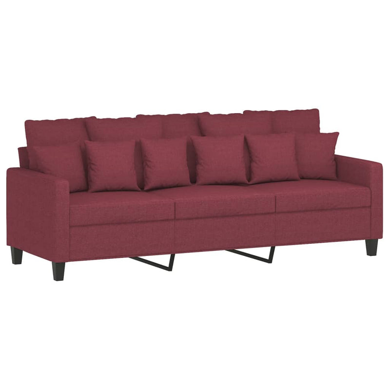 3-Sitzer-Sofa mit Hocker Weinrot 180 cm Stoff