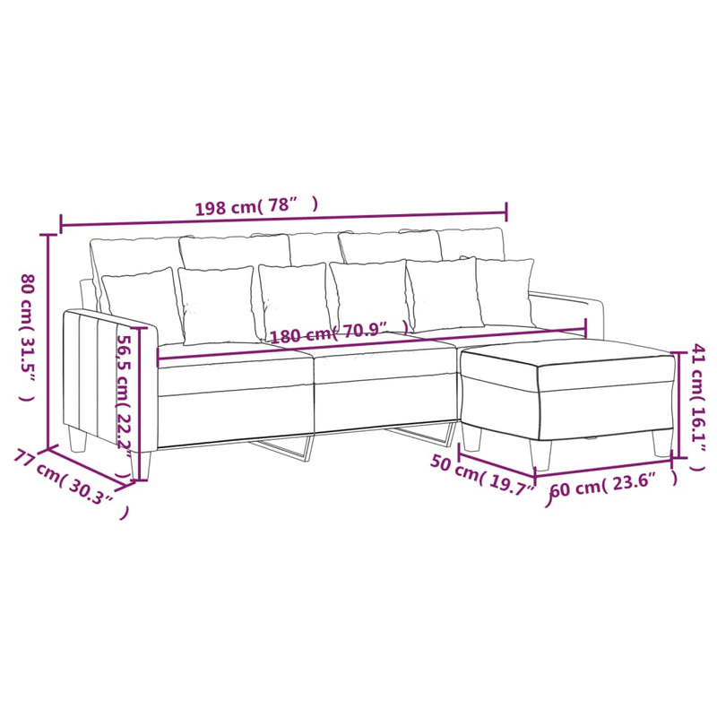 3-Sitzer-Sofa mit Hocker Weinrot 180 cm Stoff