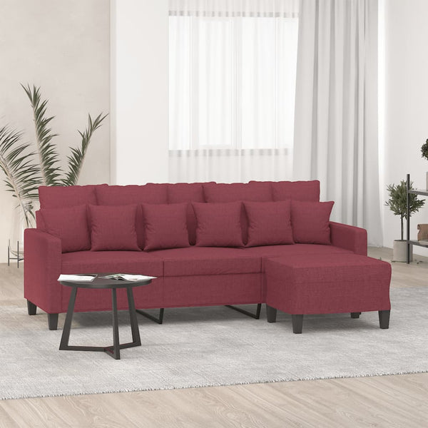 3-Sitzer-Sofa mit Hocker Weinrot 180 cm Stoff