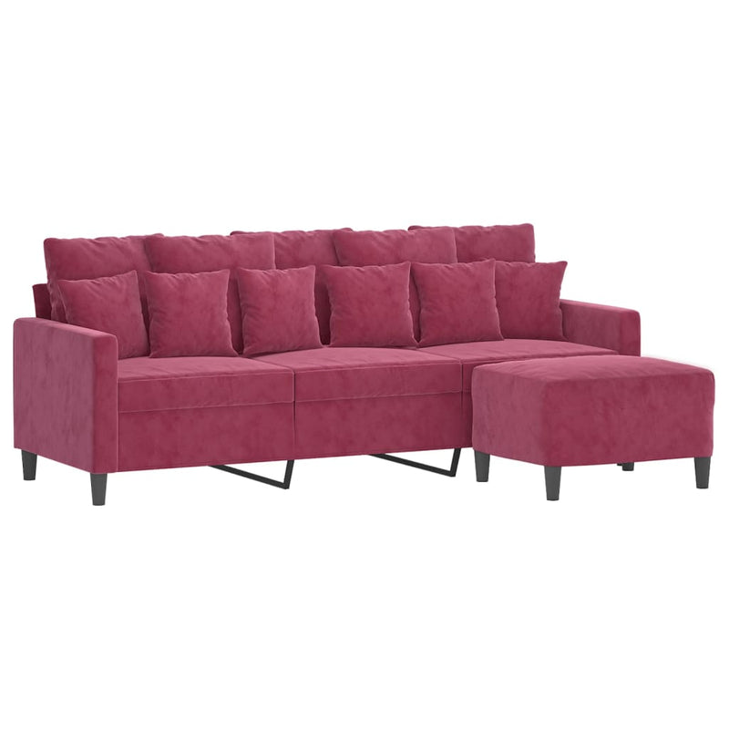 3-Sitzer-Sofa mit Hocker Weinrot 180 cm Samt