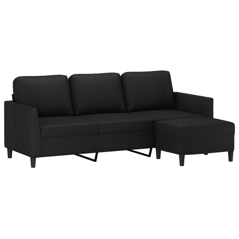 3-Sitzer-Sofa mit Hocker Schwarz 180 cm Kunstleder