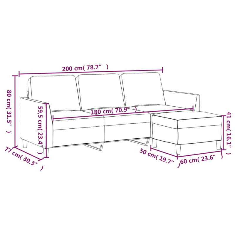 3-Sitzer-Sofa mit Hocker Schwarz 180 cm Kunstleder