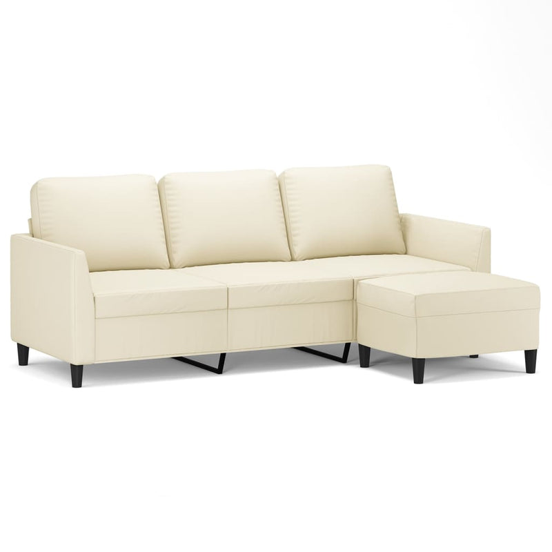 3-Sitzer-Sofa mit Hocker Creme 180 cm Kunstleder