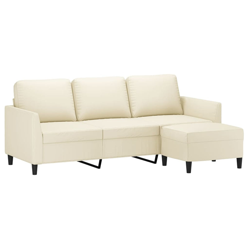 3-Sitzer-Sofa mit Hocker Creme 180 cm Kunstleder