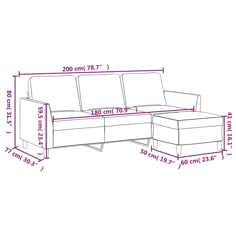 3-Sitzer-Sofa mit Hocker Creme 180 cm Kunstleder