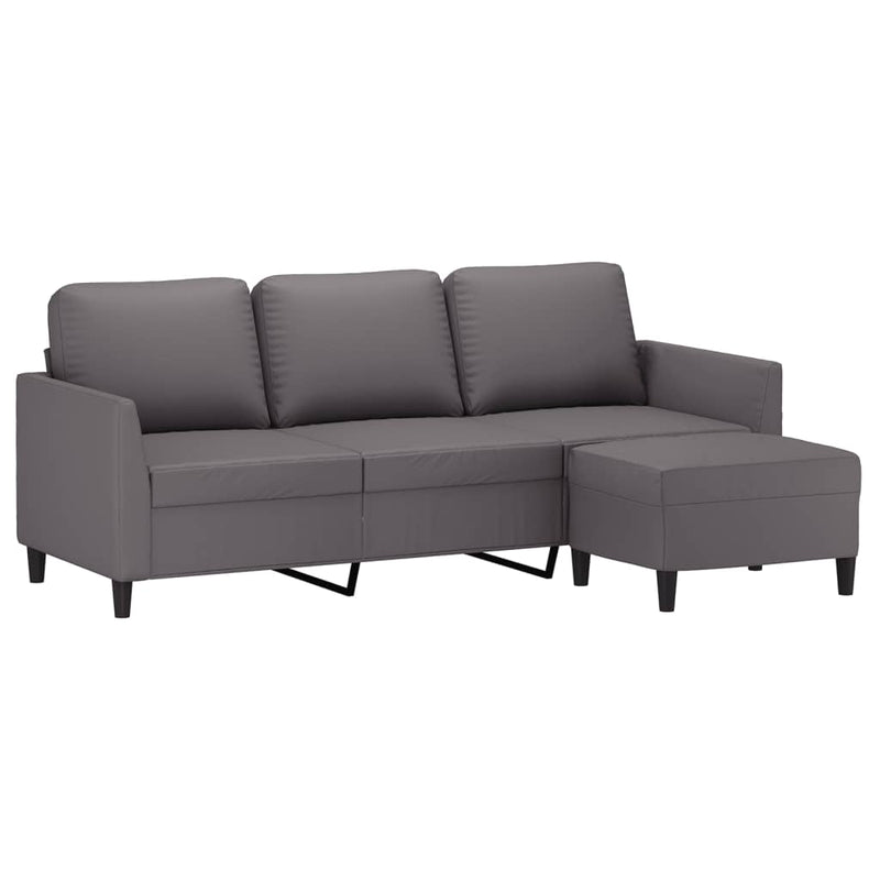 3-Sitzer-Sofa mit Hocker Grau 180 cm Kunstleder