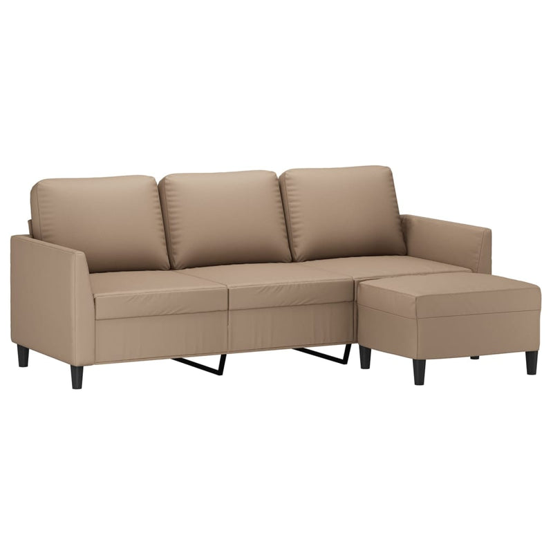 3-Sitzer-Sofa mit Hocker Cappuccino-Braun 180 cm Kunstleder