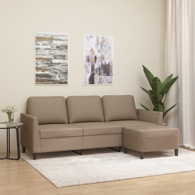 3-Sitzer-Sofa mit Hocker Cappuccino-Braun 180 cm Kunstleder