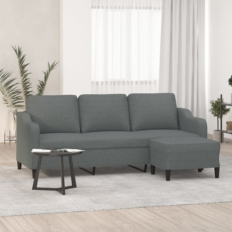 3-Sitzer-Sofa mit Hocker Dunkelgrau 180 cm Stoff