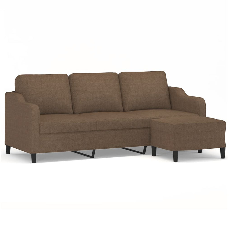 3-Sitzer-Sofa mit Hocker Braun 180 cm Stoff